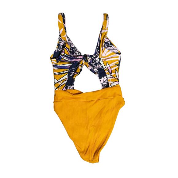 Maaji Maracuja Reversible One Piece Swimsuit Size SMALL Mustard Yellow Cutout - Picture 3 of 14